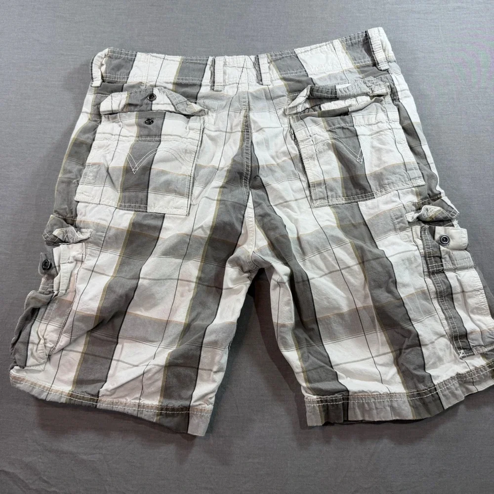 Levi's Cargo‎ Shorts Mens 36 Grey White Plaid Good Condition Cotton Utility